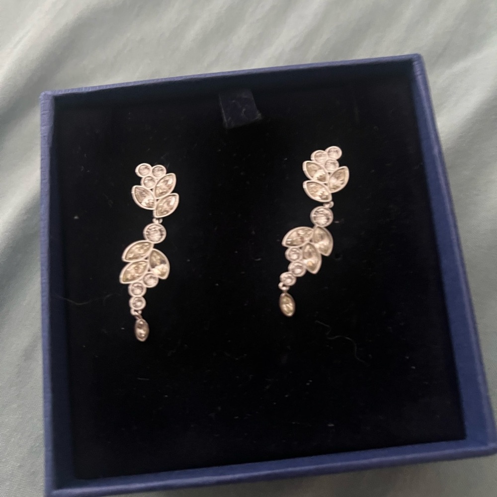 Swarovski Silver Crystal Leaf Earrings